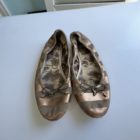 Sam Edelman Ballerina Flats Size 6 Felicia Leather Brown Rose Gold Stripes - Picture 2 of 10